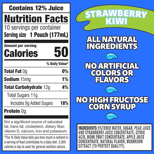 Capri Sun Strawberry Kiwi Flavored with other natural flavor Juice Drink Blend, 10 ct Box, 6 fl oz Pouches